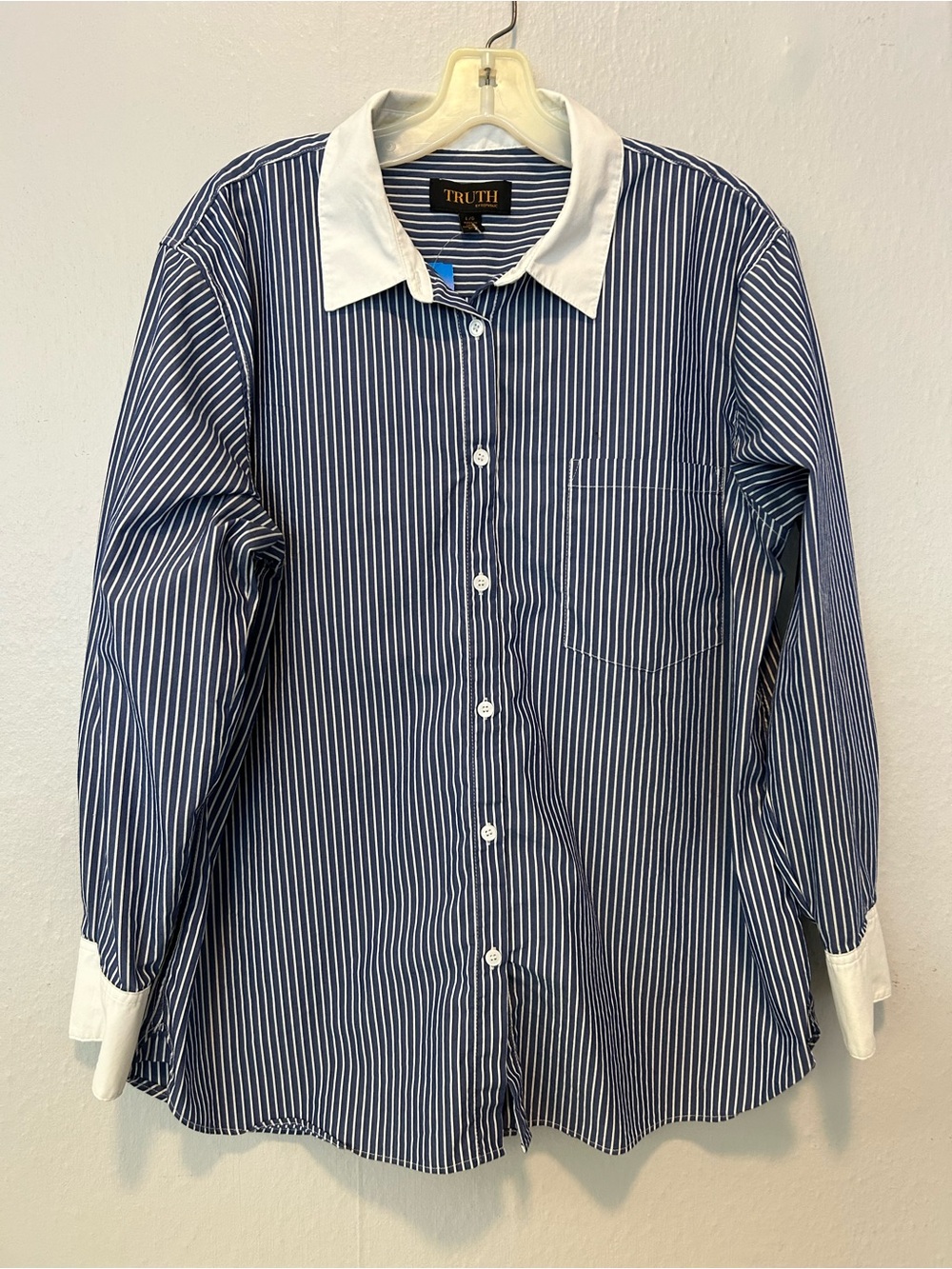 Truth Navy and White Pinstripe Button-Down Shirt with White Collar